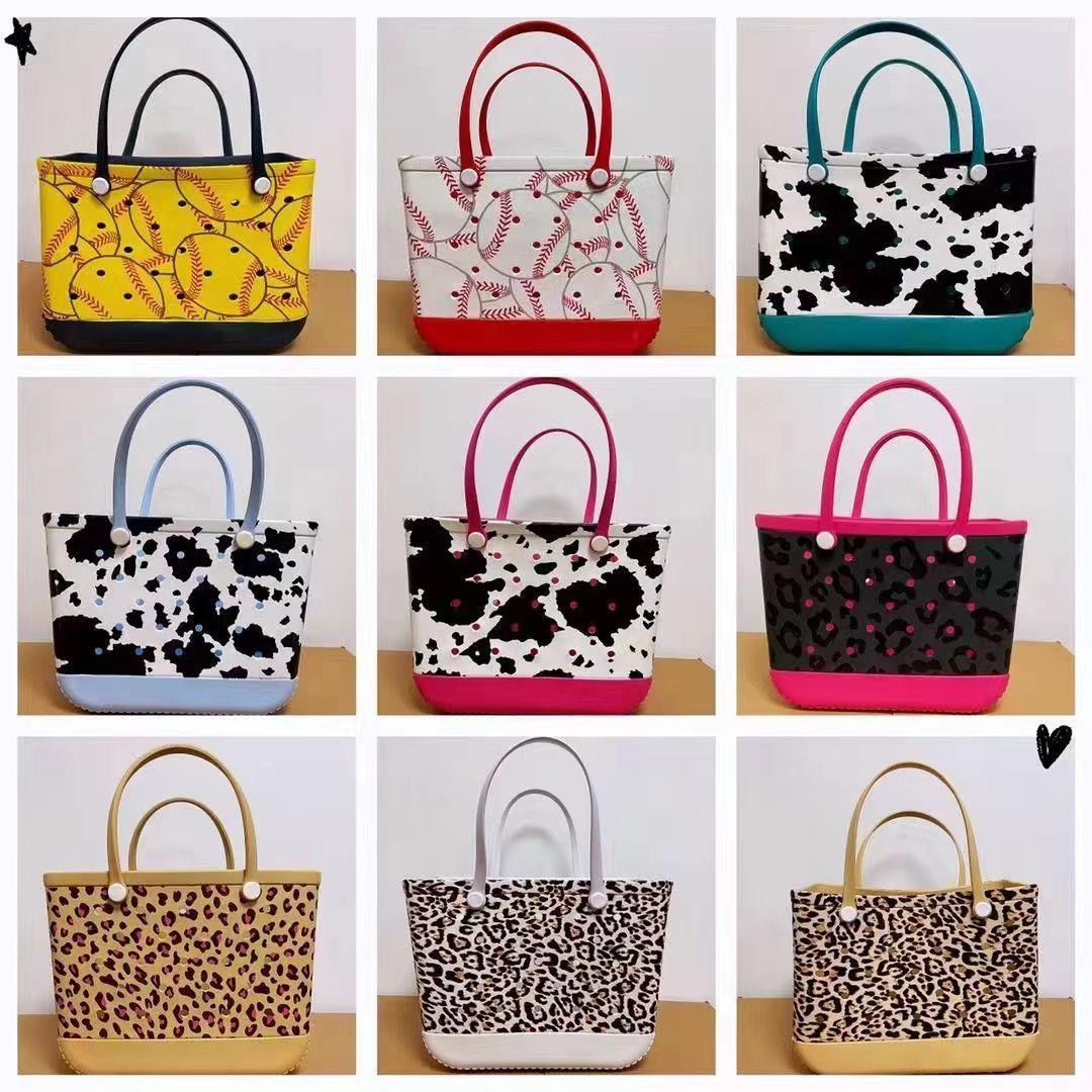 

Leopard print women large capacity bogg bag silicone beach tote, 19x15x9.5in-l