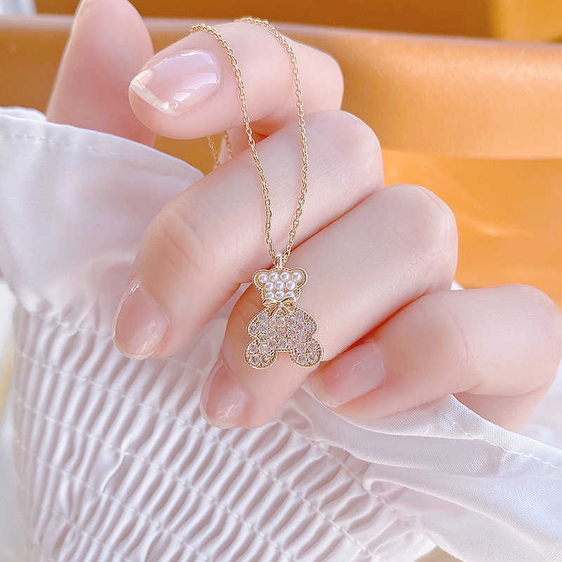 14k Gold Plated Zircon Necklace, Women's Luxury Bear Pendant, Neck Zipper, 2021 New Series-image-747274455