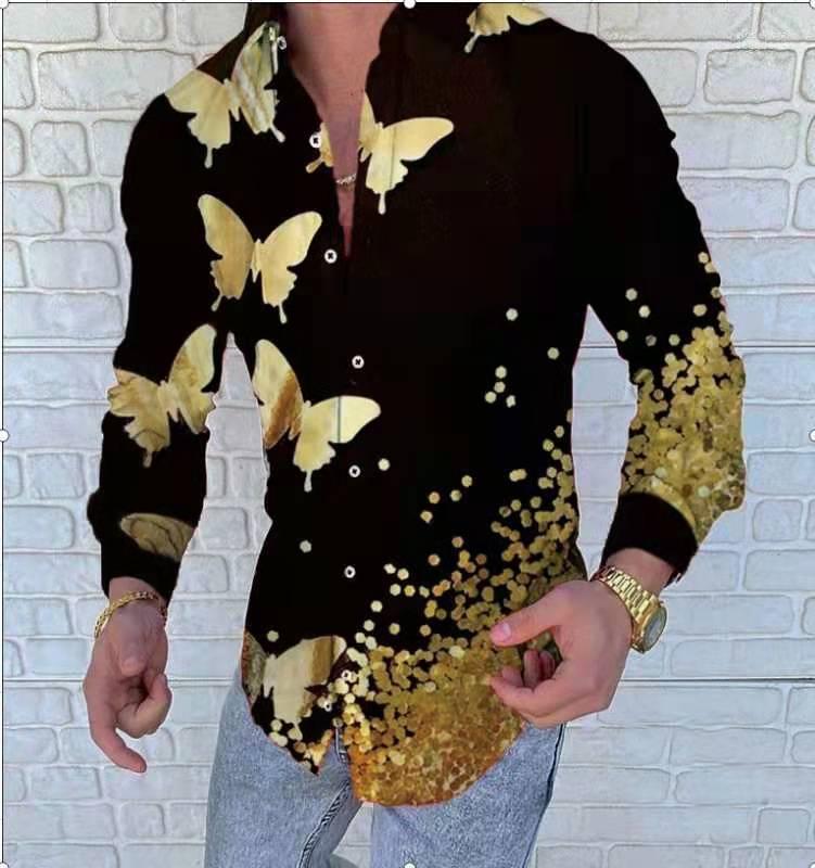 

Men' Casual Shirts 2022Men Fashion For Long Sleeve Floral Print Shirt Autumn Men Dress Camisa Button Turn-Down Collar Male Top Eldd22