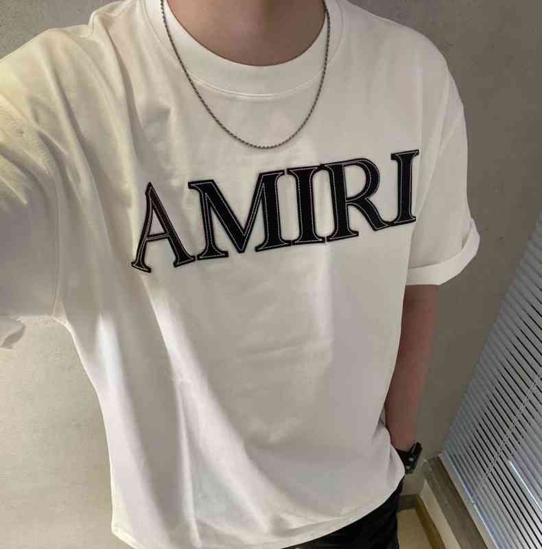 

Designer t Shirts Oversized High Version 2022ss Amirss Leather Letter Embroidery Short Sleeve and Street Fashion Br Men' Women' T-shirt, Black5