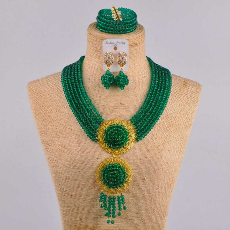 

Earrings & Necklace Majalia Nigeria Wedding African Beads Set Army Green Crystal Bracelet Bridal Jewelry Sets Ls-03Earrings, As pic