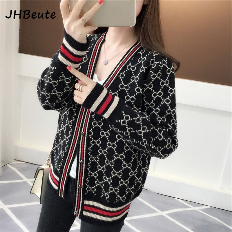 

Long Sleeves Jacket Women V-neck Casual Khaki Sweater Knitted Slim Ladies Letter Cardigan 2022 Spring Summer Luxury Tops, Khaki 2