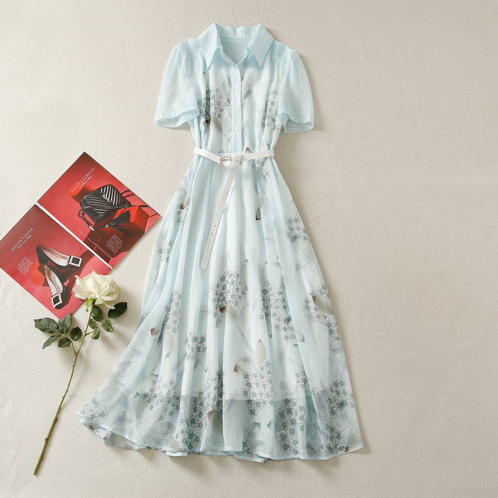 

511 XXL 2022 Runway Dress Lapel Neck Short Sleeve Empire Brand Same Style Dress Flora Print High Quality Womens Clothes AS, Customize