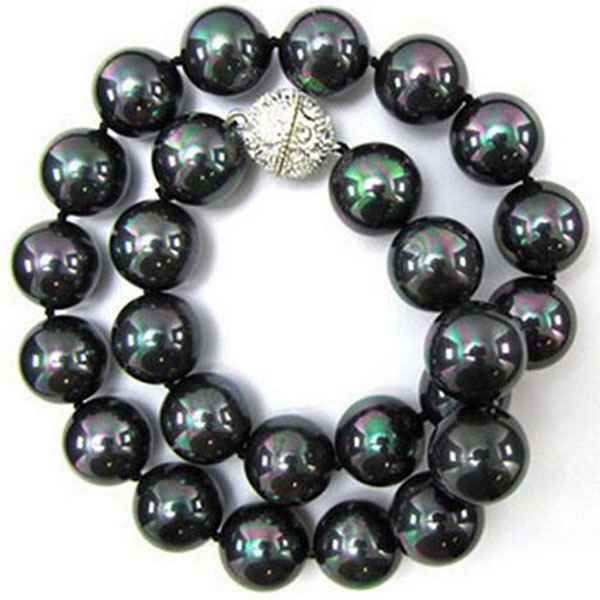 

Natural 8mm South Sea Peacock Black Shell Pearl Round Beads Necklace 18''