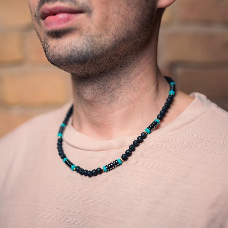 

Chokers Men Stone Necklace Handmade 4mm Lava Hematite Turquoises Beaded Choker Necklaces Wholesale Jewelry Friend GiftsChokers