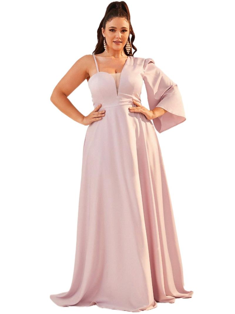 

Plus Size Dresses Asymmetrical Shoulder Solid Maxi Dress N6zK#Plus, Baby pink