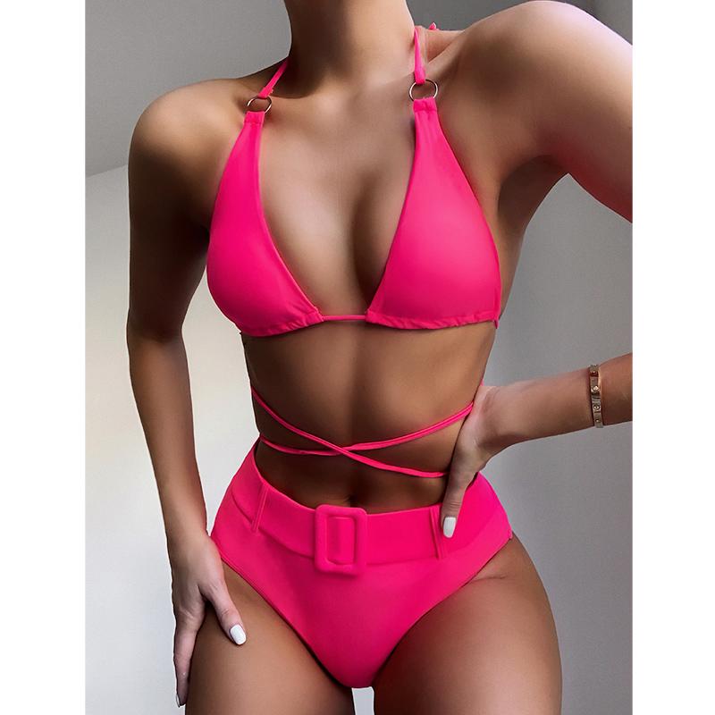 

Women' Swimwear 2022 Push Up Sexy Bikini Female Ruffle Swimsuit Solid Set Bathing Suit Women V Neck Biquini Bechwear Bikinis