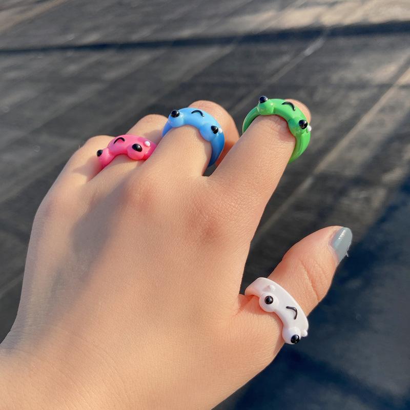 

Cluster Rings Cute Cartoon Frog Ring Fresh Green Clay Resin Color Jewelry For Women Summer Fashion Interesting Gifts