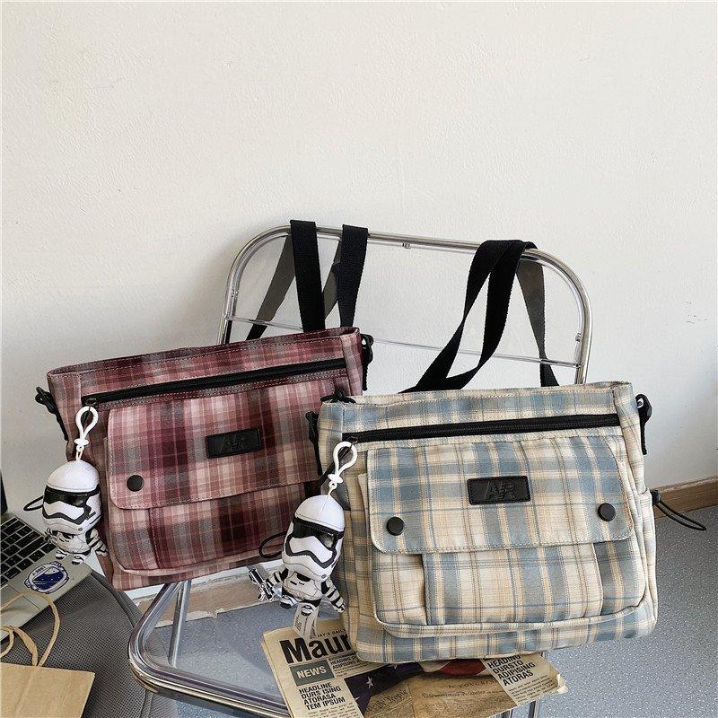 

Evening Bags England Style Grid Shoulder Bag For Women 100% Cotton Messenger Large Capacity Cloth Satchels 2022 Leisure BagsEvening, Beige