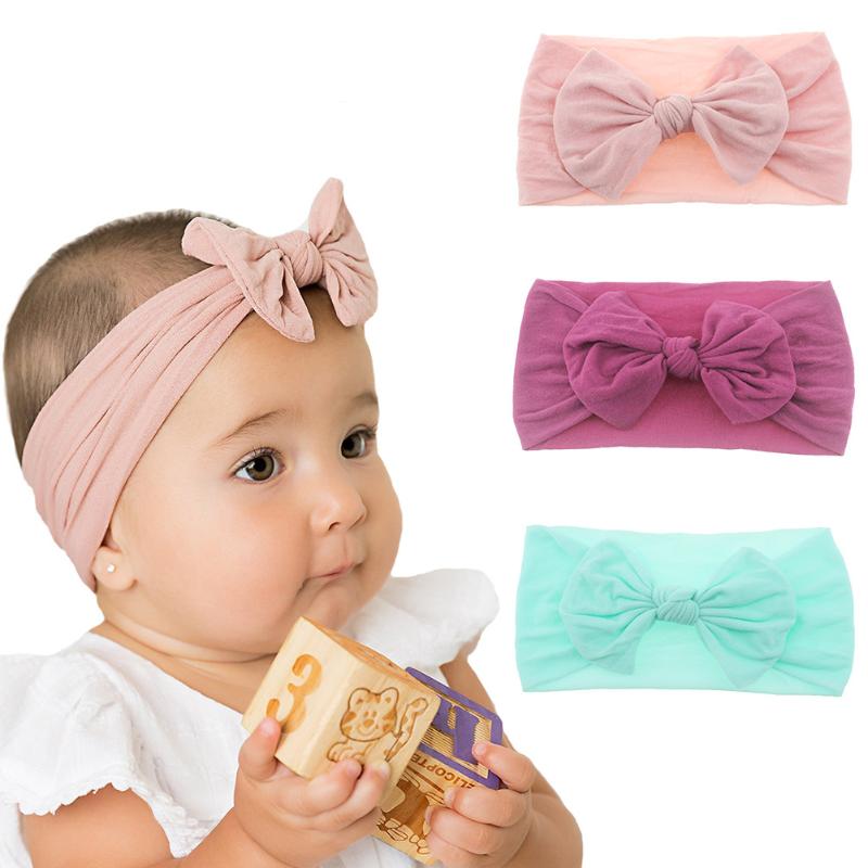 

Hair Accessories 21 Colors Baby Headband Elastic Candy Solid Color Head Wrap Born Bands Bowknot Bows Kids Girl, Slivery;white