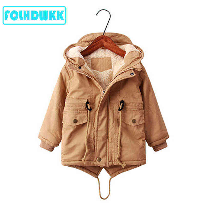 

New Boys Winter Jacket And Jacket For Girls Hooded Windbreaker Autumn Casual Baby Boy Jackets Kid Plus Velvet Thick Warm Cotton J220718, Khaki.