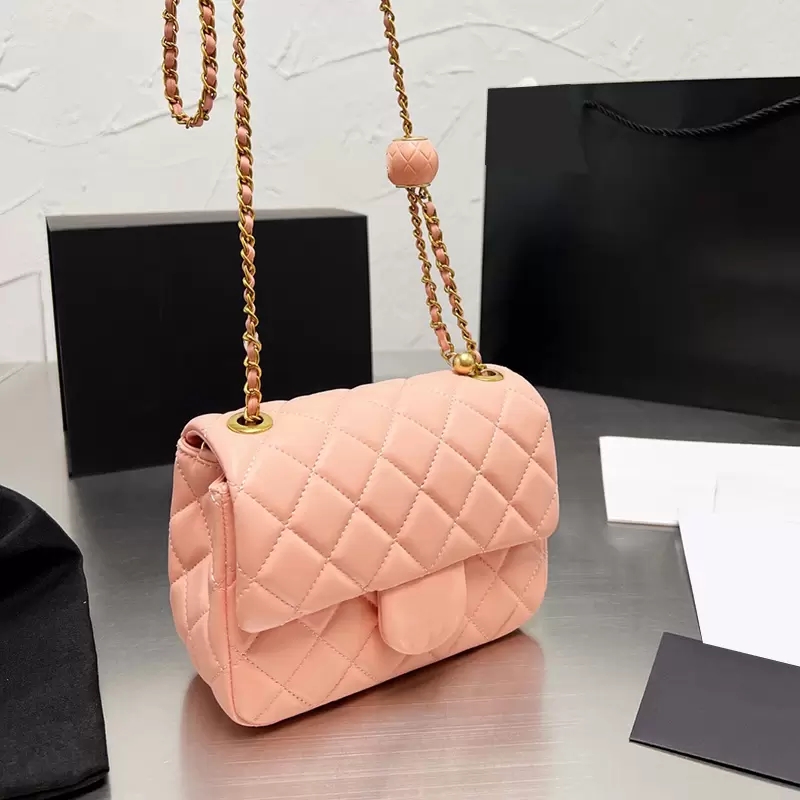 

France Womens Classic Mini Flap Square Crossbody Bags Genuine Leather Crush Gold Ball Adjustable Shoulder Strap Vanity Cosmetic Outdoor Sacoche Handbags 17CM LY 30, Extra freight