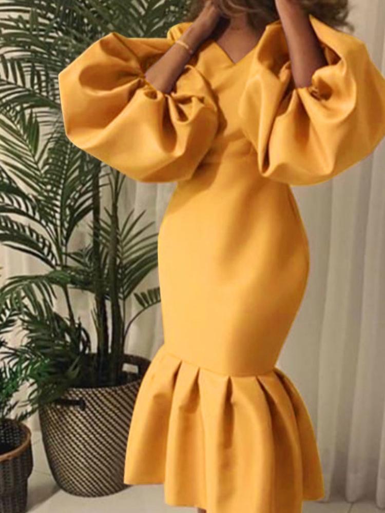 Robes Décontractées Femmes Robe De Soirée Col En V Manches Longues Bouffantes Moulante Sexy Événement Occasion Africaine Mode Féminine Automne Pr