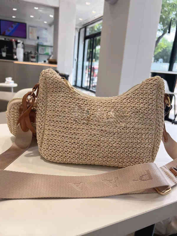 

Fashion Designer Brand Letter Straw Woven Bag Tote Paper Woven Women Shoulder Bag Summer Beach Handbag Bag G220622, Big rice white(with logo)