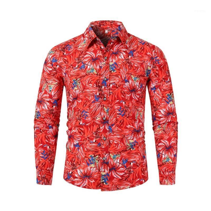 

Men's Casual Shirts Mens Fashion Clothing Trends Slim Fit Shirt Floral Print Button Down Party Holiday Hawaii Tops Long Sleeve T-Shirt, Royal blue