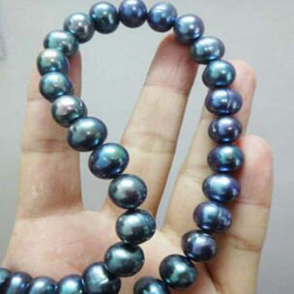 

Baroque Long 18" 9-10mm south sea Black pearl necklace 14K clasp
