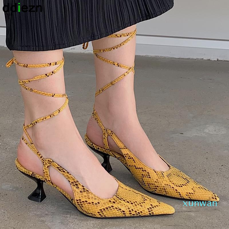 

Sandals Woman Pumps Thin High Heels Female Shoes Snake Sexy Party Cross-tied Heeled Modern 2022 Fashion Pointed Toe Ladies, Blue