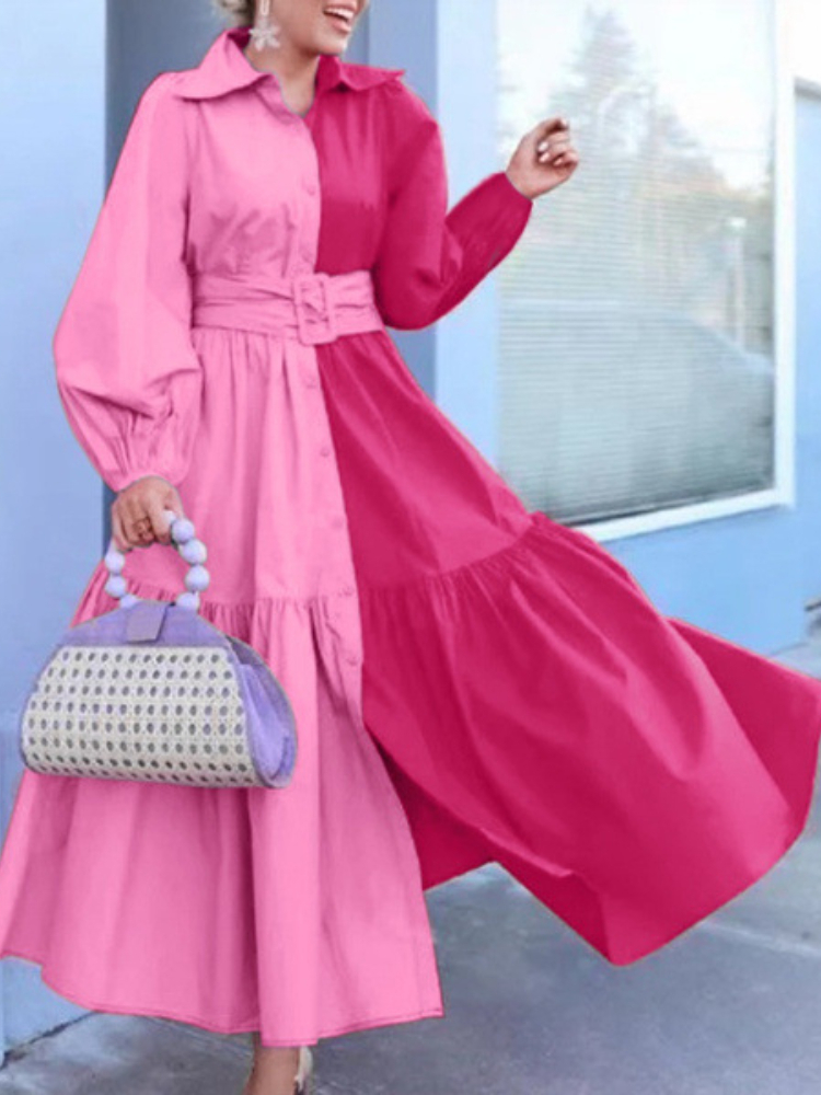 2022 Spring Summer Dress Women Lapel Belt Waist Long Fashion Party Dress Prom Dress Elegant Women's Robe Casual 0621