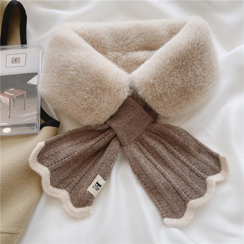 

Scarves Winter Plush Scarf Woman Thick Fish Tail Wool Knit Cross Fur Collar Outdoor Cycling Neck Protect Cervical Spine Warm Scarve T15