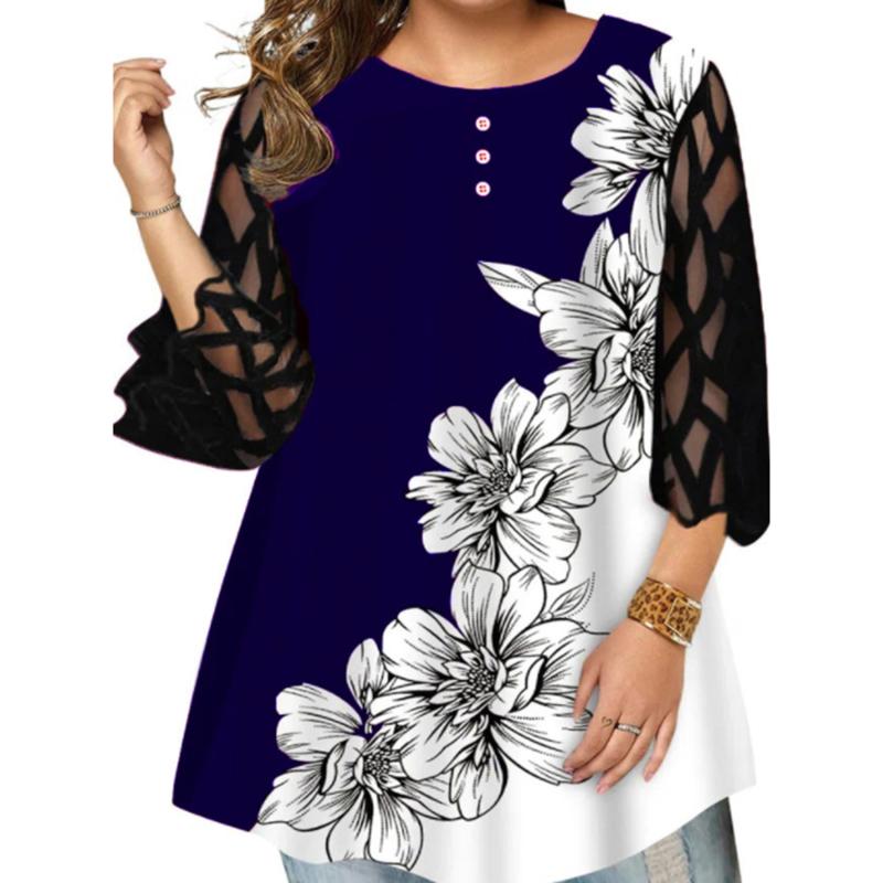 

Women's Blouses & Shirts Women Shirt Elegant Comfortable Casual Lady Blouse Spring Summer Printing O-Neck Breathable Female Fashion Tops, White
