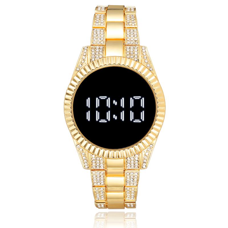 

Wristwatches 2022 LED Electronic Display Watch Fashion Quartz Touch Ladies Luxury Diamond, Gold