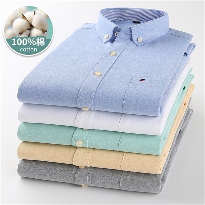 

Mens Striped Shirts 100% Cotton Oxford Long Sleeve Plaid Solid Color Casual Shirts for Business Men Daily Use Camisas Hombre 220401, G9606