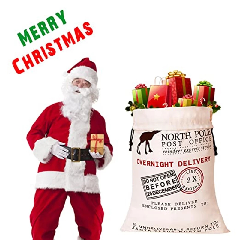 

Popular Christmas Gift Bag With Drawstring Santa Sacks Candy Cookie Storage Large Bag Xmas Tree Ornament Festival Decoration sxjul24