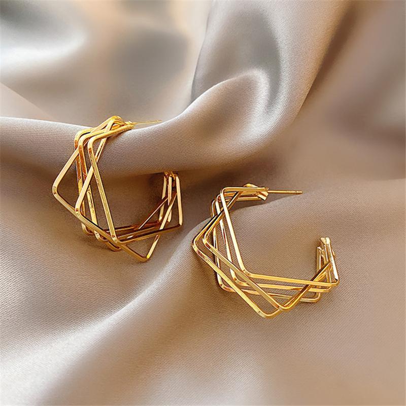 

Hoop & Huggie Adolph Metal Geometry Earrings For Women Trendy Gold Color Big Statement Square Summer Fashion Jewelry 2022