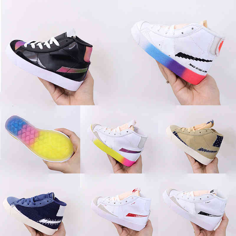 

With Box Kids Blazers Sports Shoes Mid 77 Vintage Have A Good Game Boys Girls Children Mystic Navy Hyper Pink Iridescent Casual Sneakers, # 6