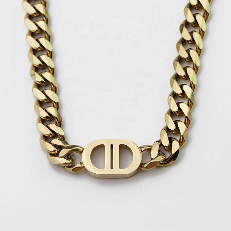 

d Double Titanium Steel Cuban Link Chain Gold Silver Necklace Girls Punk Hip Hop Cd earring 3KTM
