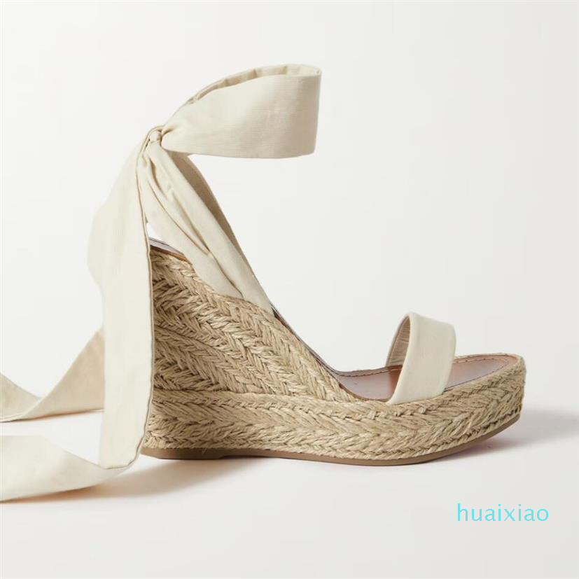 

Luxury Designer Lady Pumps Wedges Sandals Monica Du Desert Elegant Women Ankle Strap High Heels canvas espadrille
