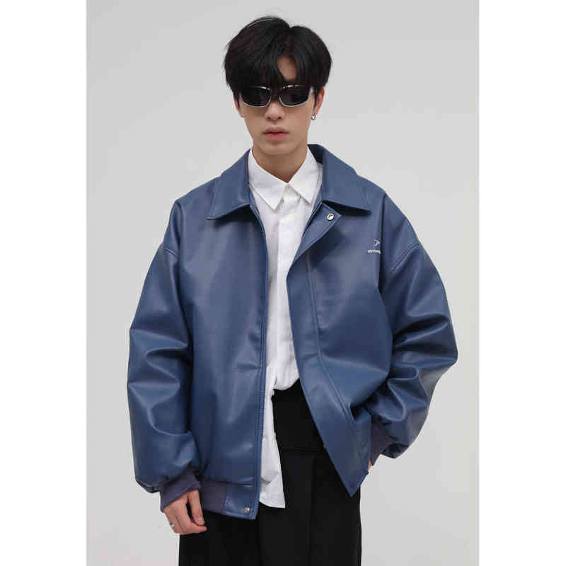

Men Spring Black Soft Faux Leather Jacket 2022 Korean Style Loose Jacket Leather Male Oversize Streetwear Pockets Clothes T220728, Apricot