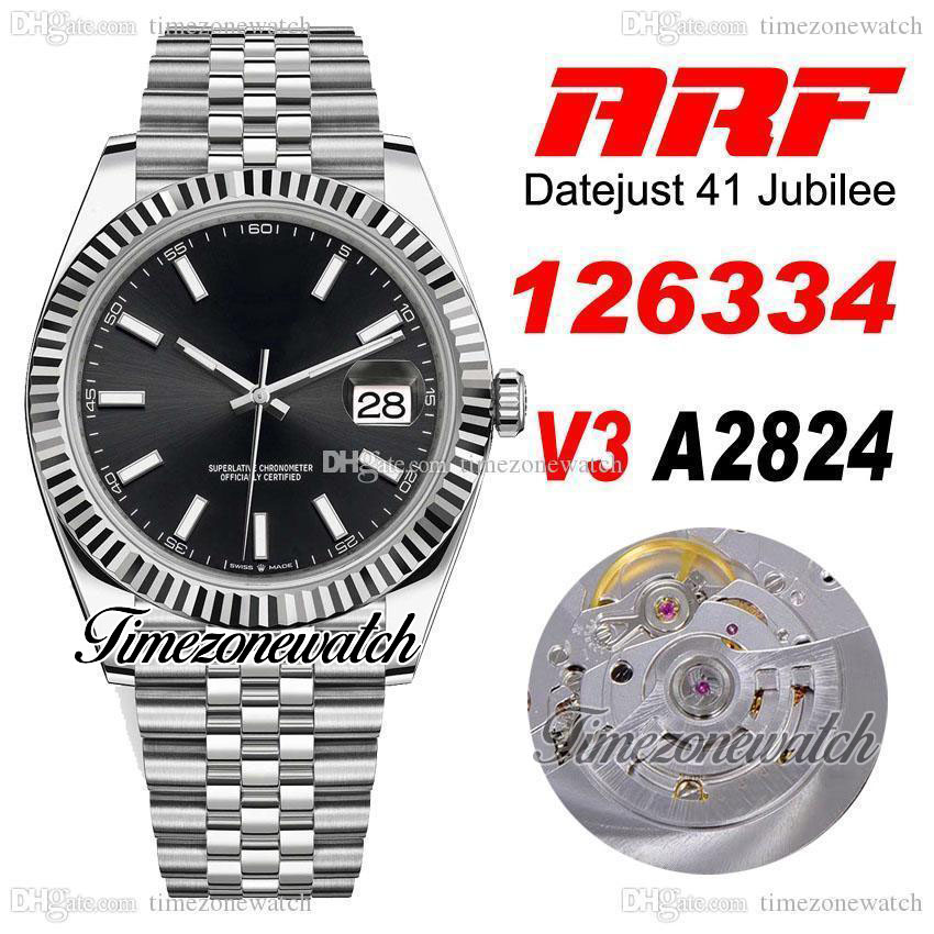 

ARF V3 41 126334 ETA A2824 Automatic Mens Watch Fluted Bezel Black Stick Dial 904L JubileeSteel Bracelet With Warranty Card Super Edition Timezonewatch R03, Custom warranty card