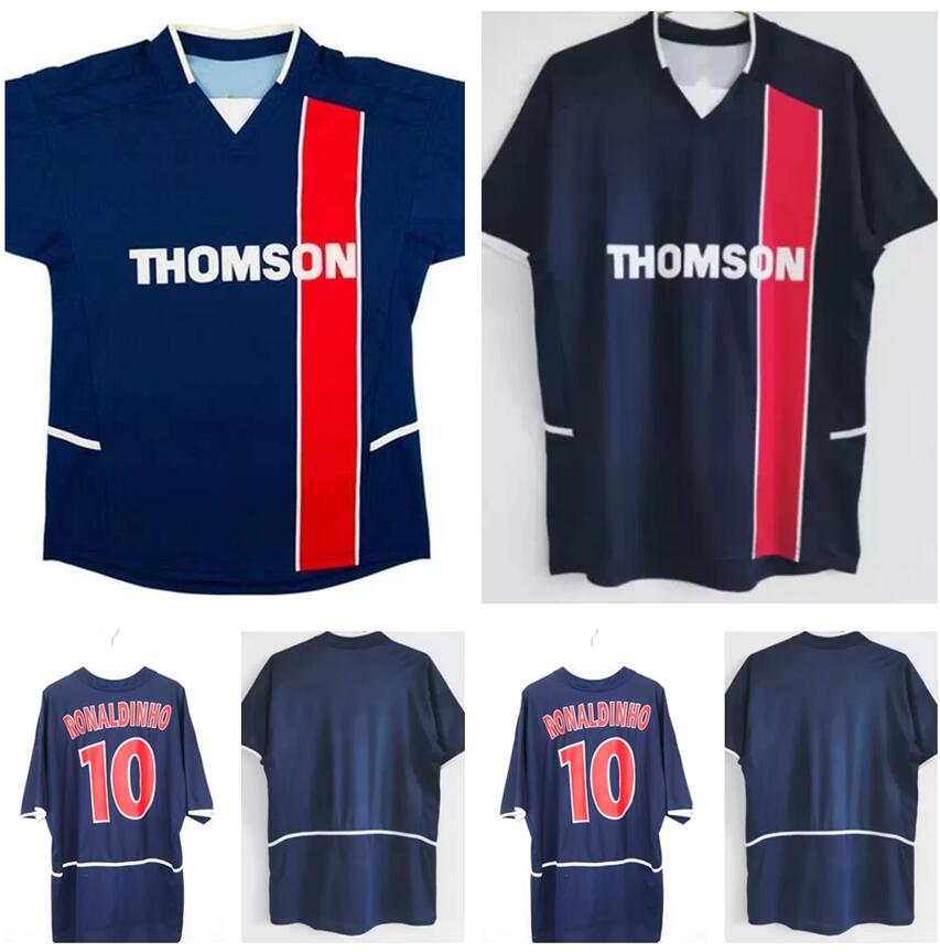 

2002 2003 Retro Soccer Jerseys PSGS Home Blue Ronaldinho Vintage Football Shirts For Men Maillot De Foot Jersey