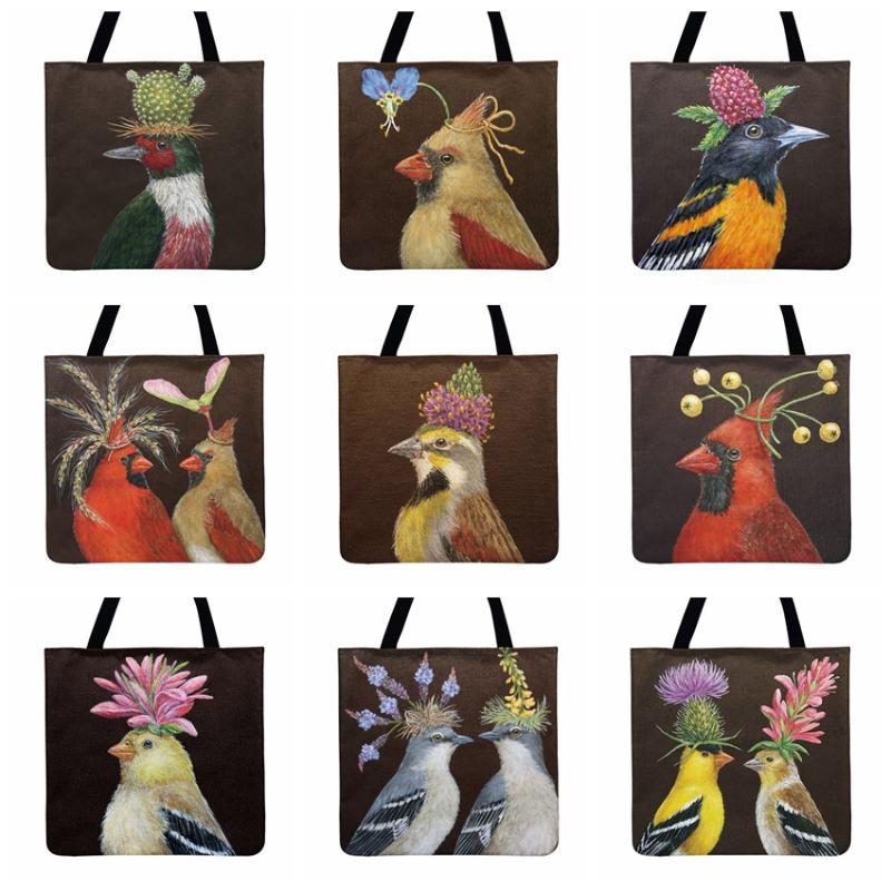 

Evening Bags Ladies Shoulder Bag Christmas Bird Oil Painting Printed Tote For Women Casual Beach Linen Febric Shopping, 20