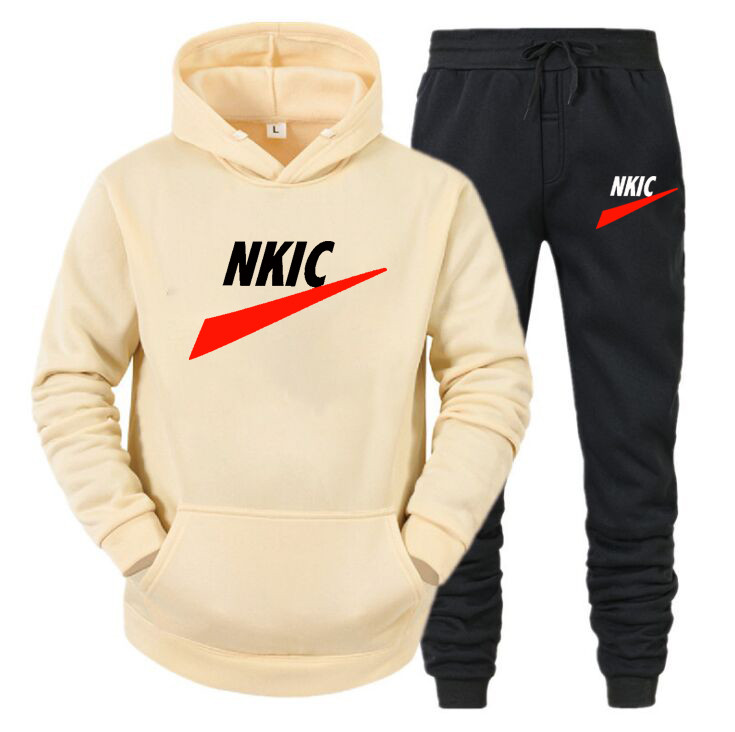 

Autumn Winter Casual Brand Men Sets Clothing Tracksuit Sportsuit Men's Hoodies Sportswear Hooded Sweatshirt Pant Pullover Two Piece, White