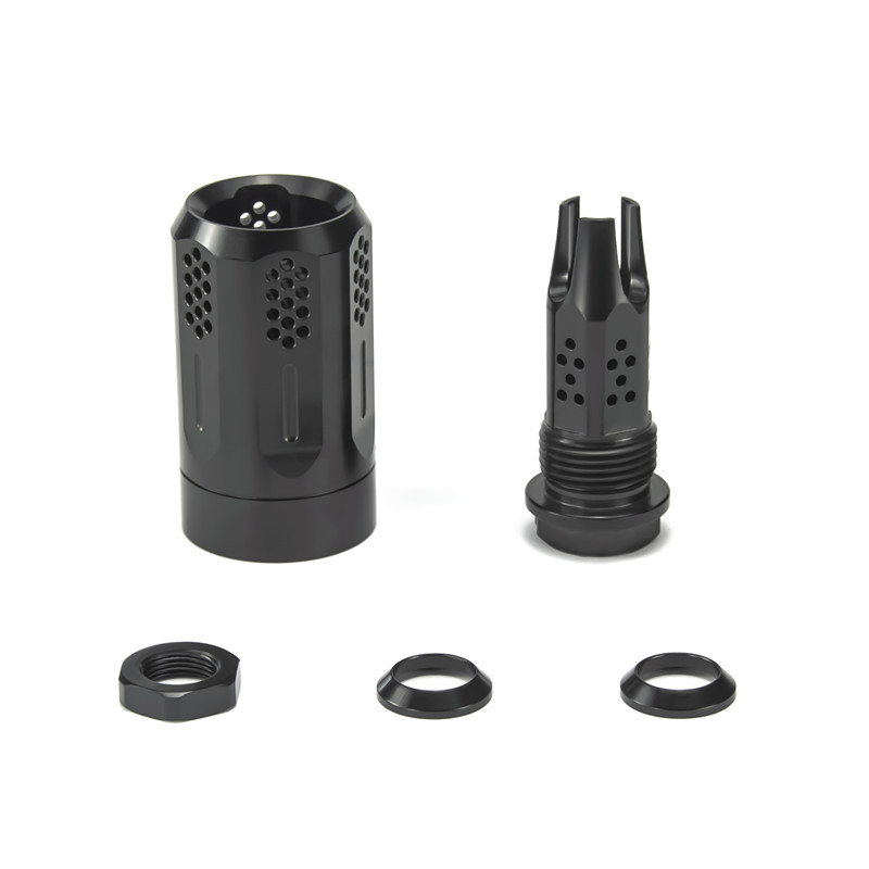 

Upgrade 2rd Stainless Steel Muzzle Brake 1/2-28RH to 13/16-16 Outer Sleeve with Crush Washer for .223 / 5.56 / 9mm, Black