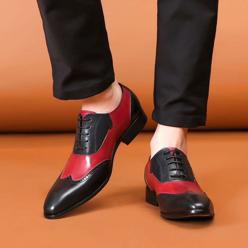 

Classic Black Red Stitching Leather Formal Business Shoes Men European and American Pointed Toe Lace-up High-end Oxford Shoes KB265, Clear