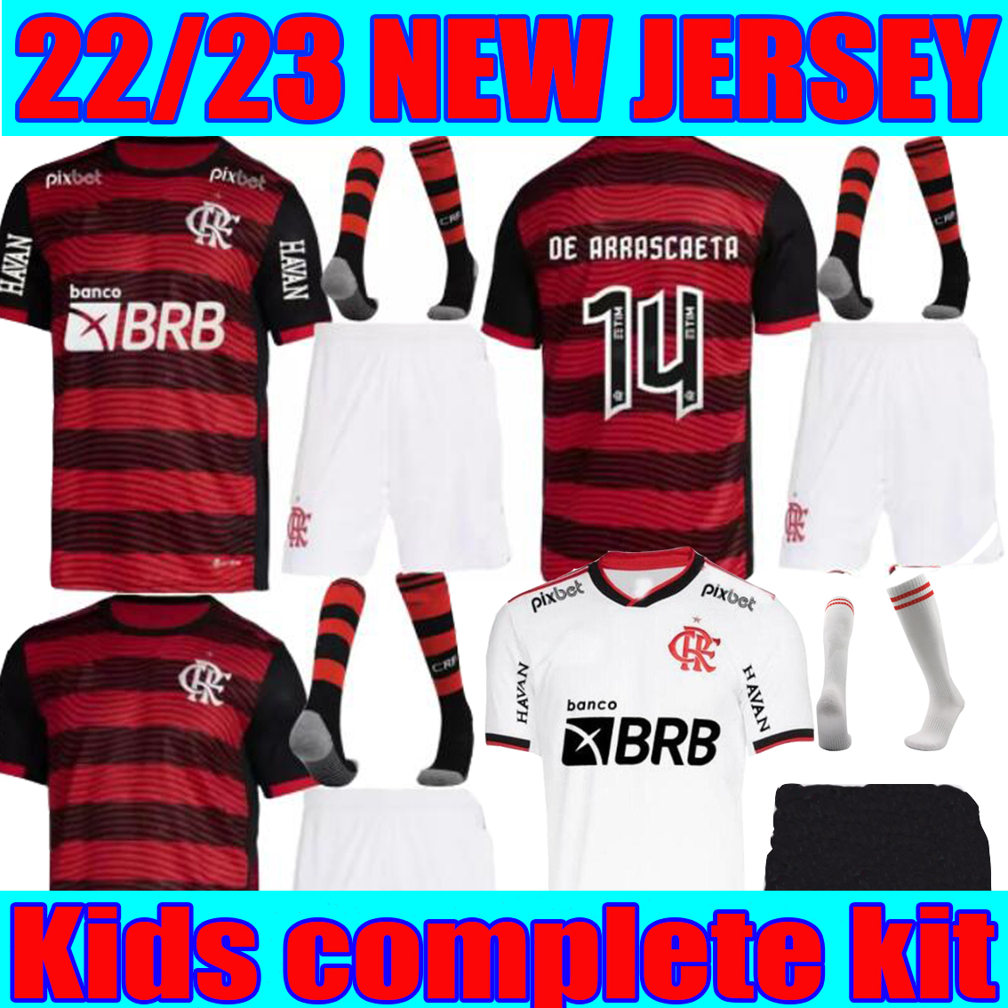 

CR Flamengo soccer jerseys fans version Flamenco 22 23 David Luiz DIEGO E.RIBEIRO GABI football shirts Thiago PEDRO DE ARRASCAETA 2022 2023 MEN WOMEN KIDS complete kit, Image