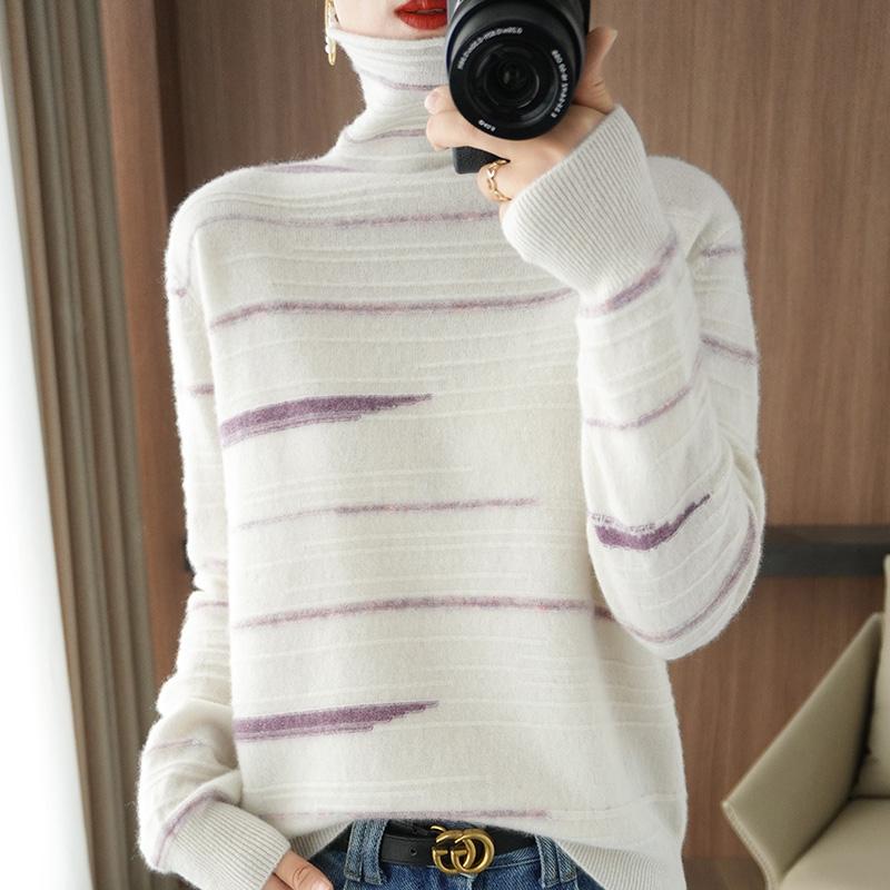 

Women's Sweaters 21 Turtleneck Sweater Ladies Cashmere Knitted Pullover Fashion High-end Coat Wool Full Sleeve FRSEUCAG Brand, White;black
