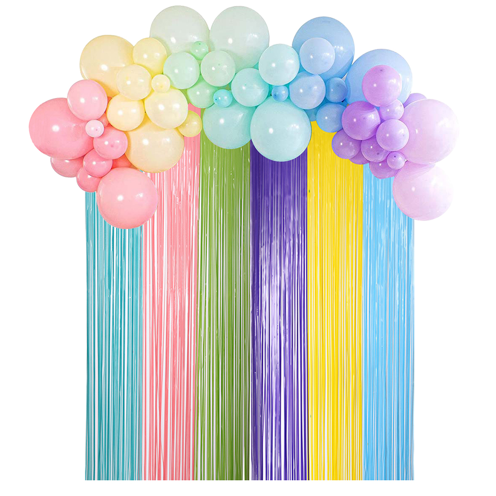 

2Pcs Colorful Fringe Curtain Macaron Backdrops Tinsel Curtain for Girl Unicorn Mermaid Wedding Party Decoration Wedding, As described