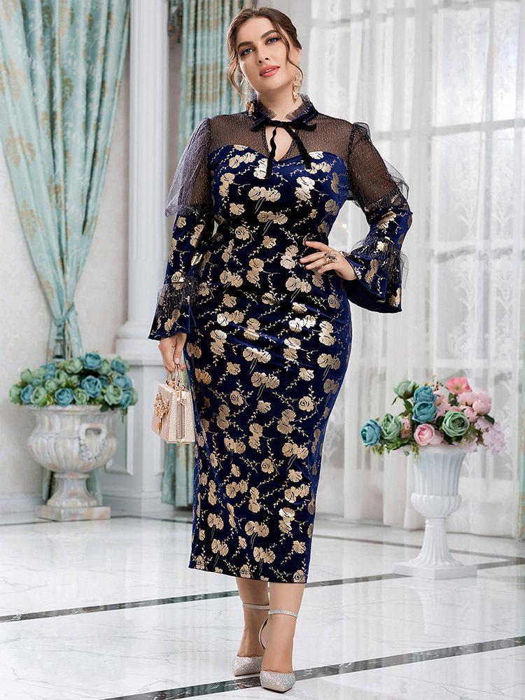 

Plus Size Dresses Elegant Long 4XL Printed Patchwork Floral Midi Outfits For Women Evening Cocktail Party Event Occasion 2022Plus, Black