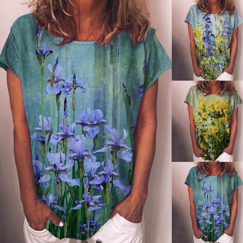 

Women' Blouses & Shirts Fashion Harajuku Women Floral Printed Short Sleeves O Neck Tops Tee Streetwear Korean Style CamisetasWomen, Pp