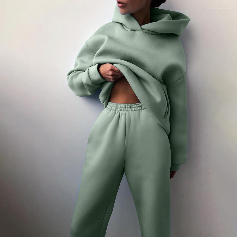 

Women' Two Piece Pants Hoodie Sweatshirts Long Pant Sport Suits Tracksuit Casual Solid Sleeve Hooded Autumn Warm Fleece Sets, Gray