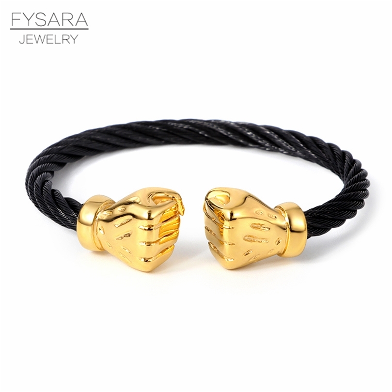 

FYSARA Gold Black Fist Cable Wire Bangles Vintage Cuff Bracelets Fashion Jewelry Fashion Accessories Men Cuff Punk Bracelets 220716