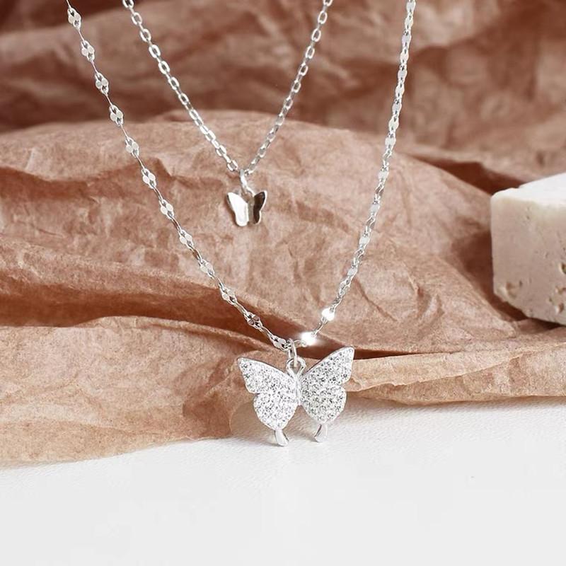 

Chokers Shiny Butterfly Pendant Necklace For Women Girls Multi-Layer Link Chain Clavicle Choker Wedding Party Jewelry GiftsChokers