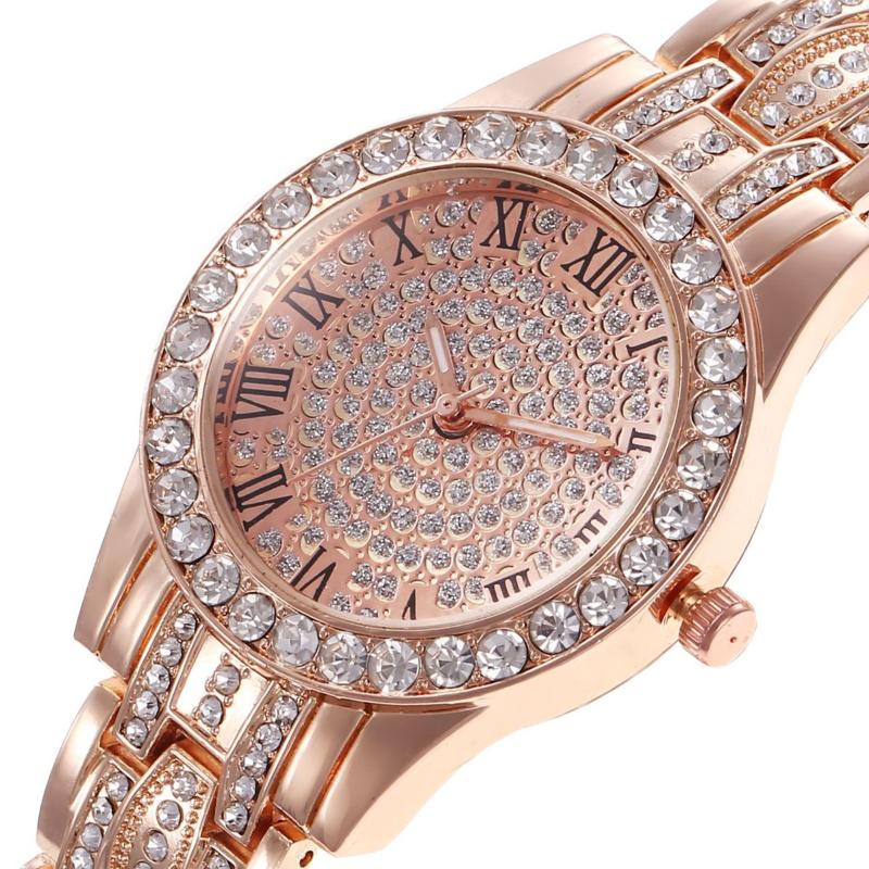 

Wristwatches Bangle Watches For Women Rose Gold Watch Fashion Rome Luxury Female Full Rhinestone Steel Relogio Masculino, Silver