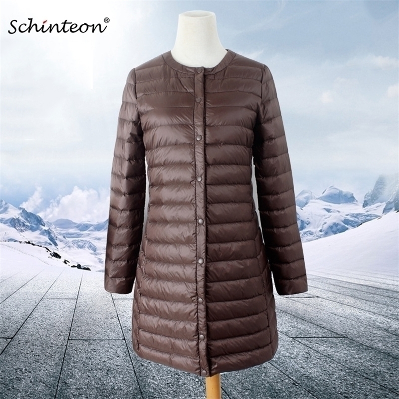 

Schinteon Women Down Jacket Ultra Light White Duck Down Long Coat Thin Inner Bottoming Garment Slim Autumn Arrival 201102, Army green