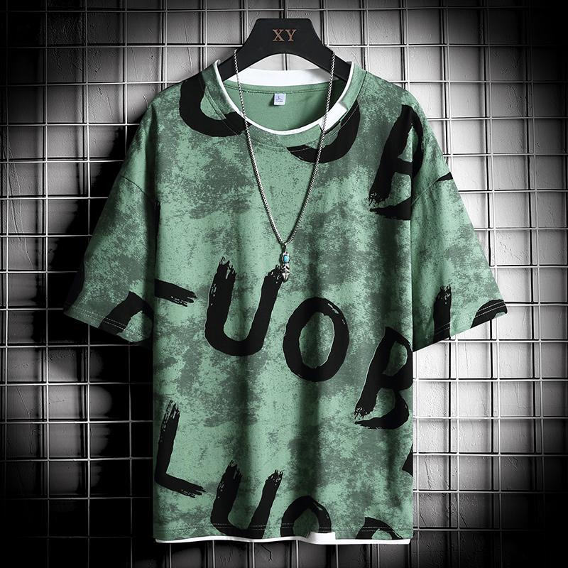 

Men' T-Shirts Harajuku Letter Print Men 2022 Summer Hip Hop Basic Cotton Tee Streetwear Casual TShirt Male Tops Fashion Mens ClothingMen, Green tc309
