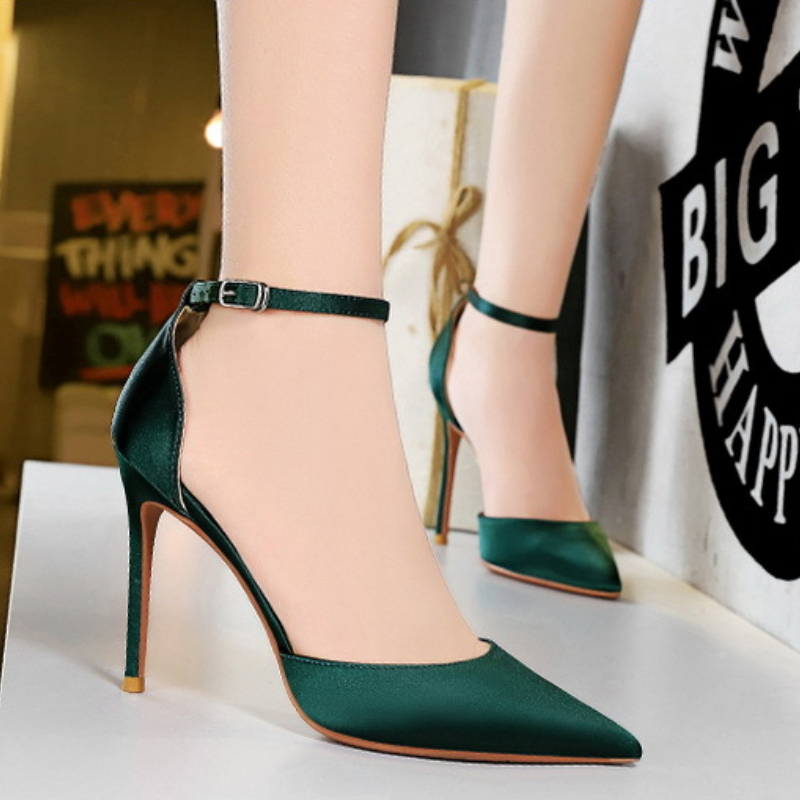 

ladies high heel shoes work dress shoe simple Satin shallow mouth pointed hollow sexy 10cm nightclub slim one line sandals Classic luxury pumps, Black